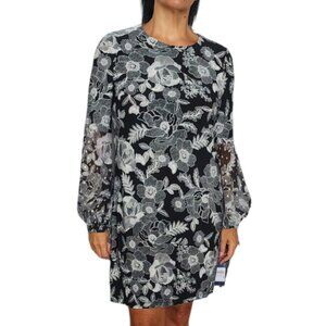 Tommy Hilfiger Women's Black Floral-Print Long Sleeve A-Line Dress Size 10  LaCo